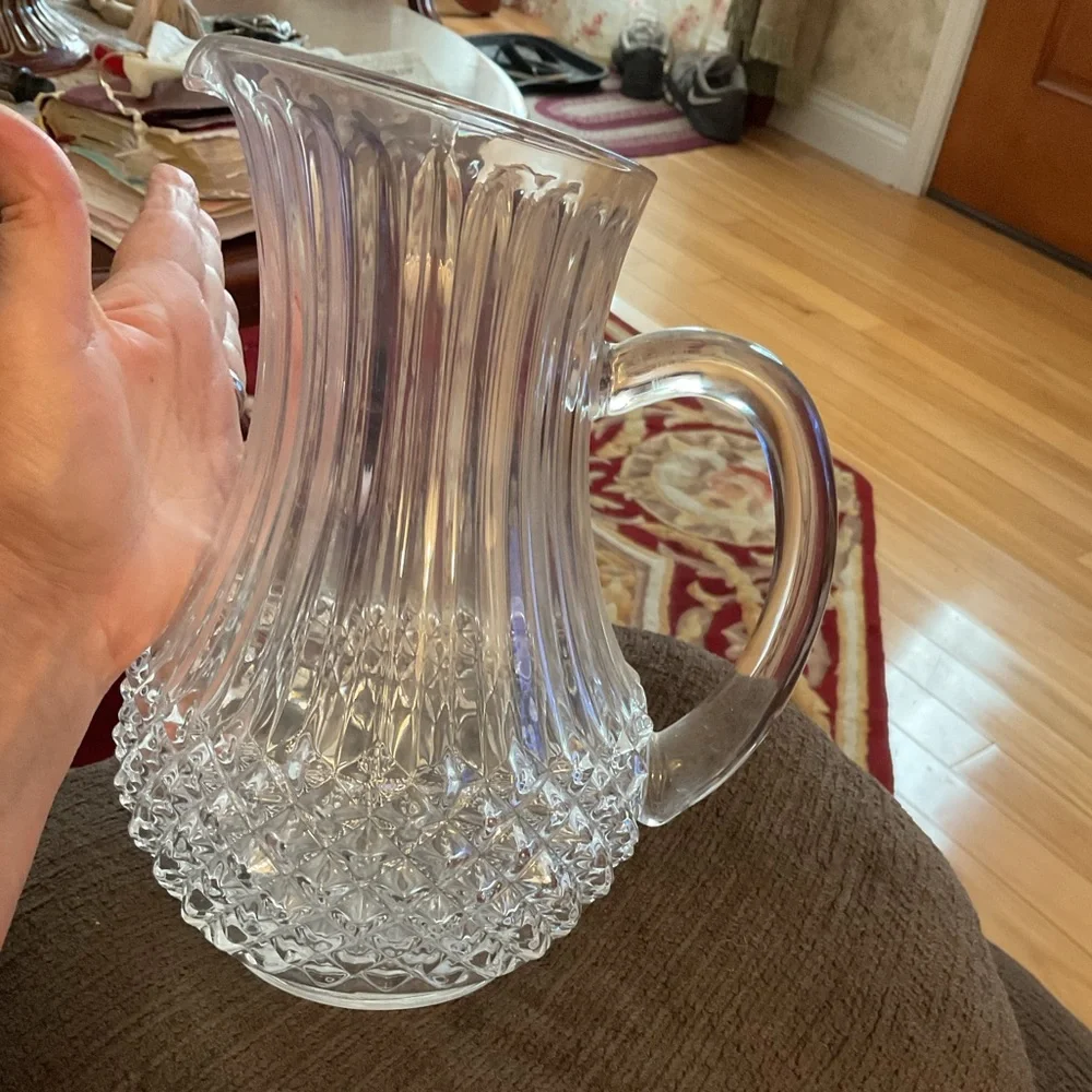 VTG Longchamp Crystal D’Arques Diamond Cut 24% Lead Crystal Clear Pitcher EUC - Picture 6 of 9